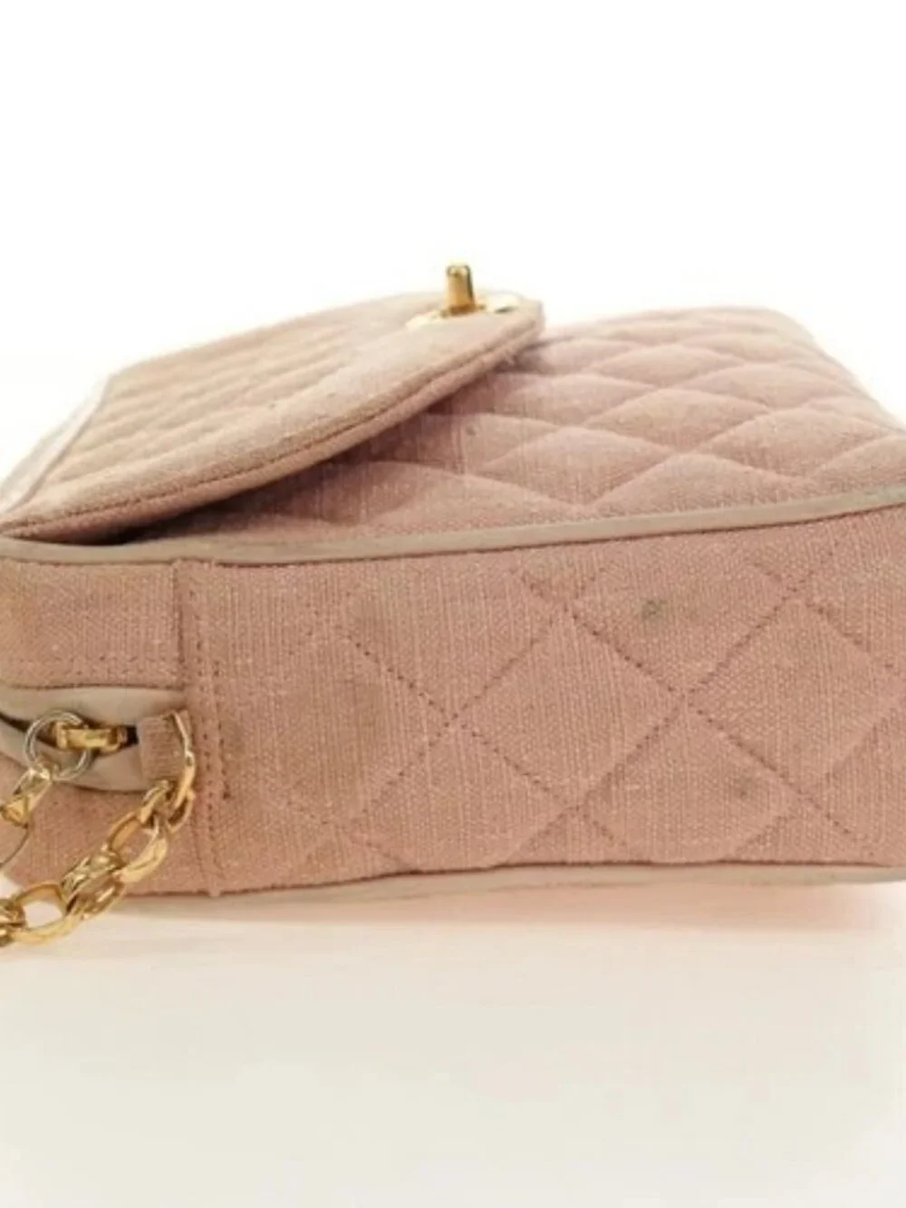 CHANEL Matelasse Chain Shoulder Bag Canvas Pink Gold CC Auth 183065M